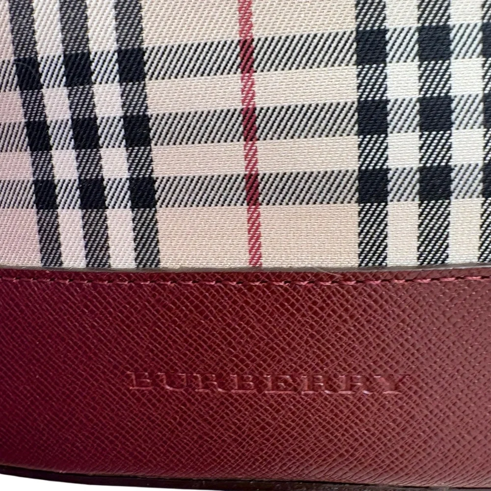 Burberry vintage classic nova check and burgundy leather tote bag - Picture 4 of 16